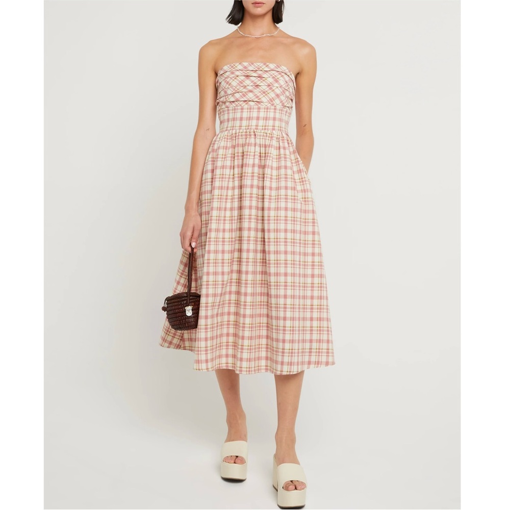O.P.T. Erva Dress cream pink plaid Size XL NWT